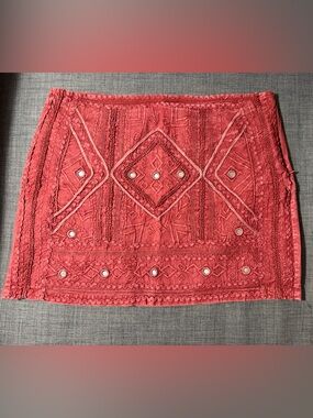 Mango Embroidered Coral Mini Skirt